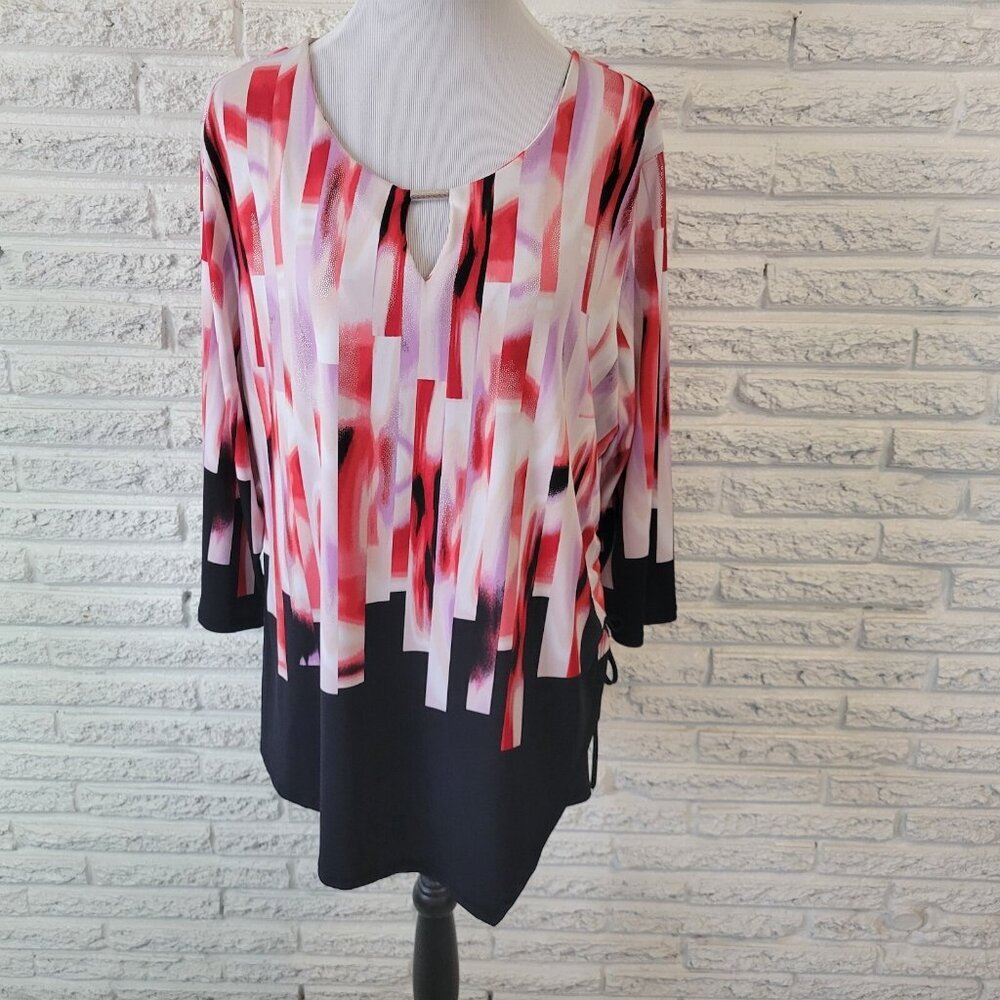 JM Collection Women's XXL Plus Tunic Red Lavender Watercolor Round Neck WAT9E